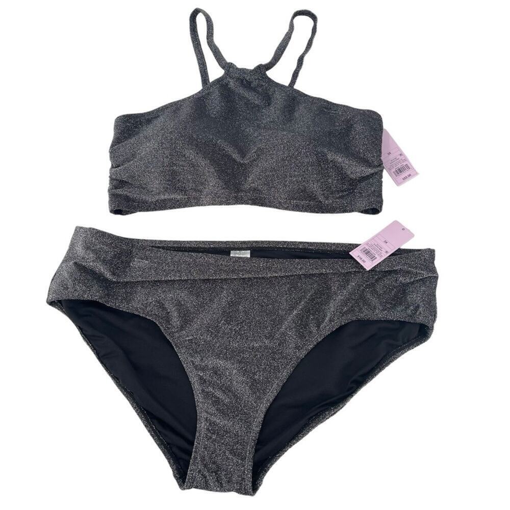 Wild fable black glitter bikini 2X bottoms 3X top - Picture 3 of 6